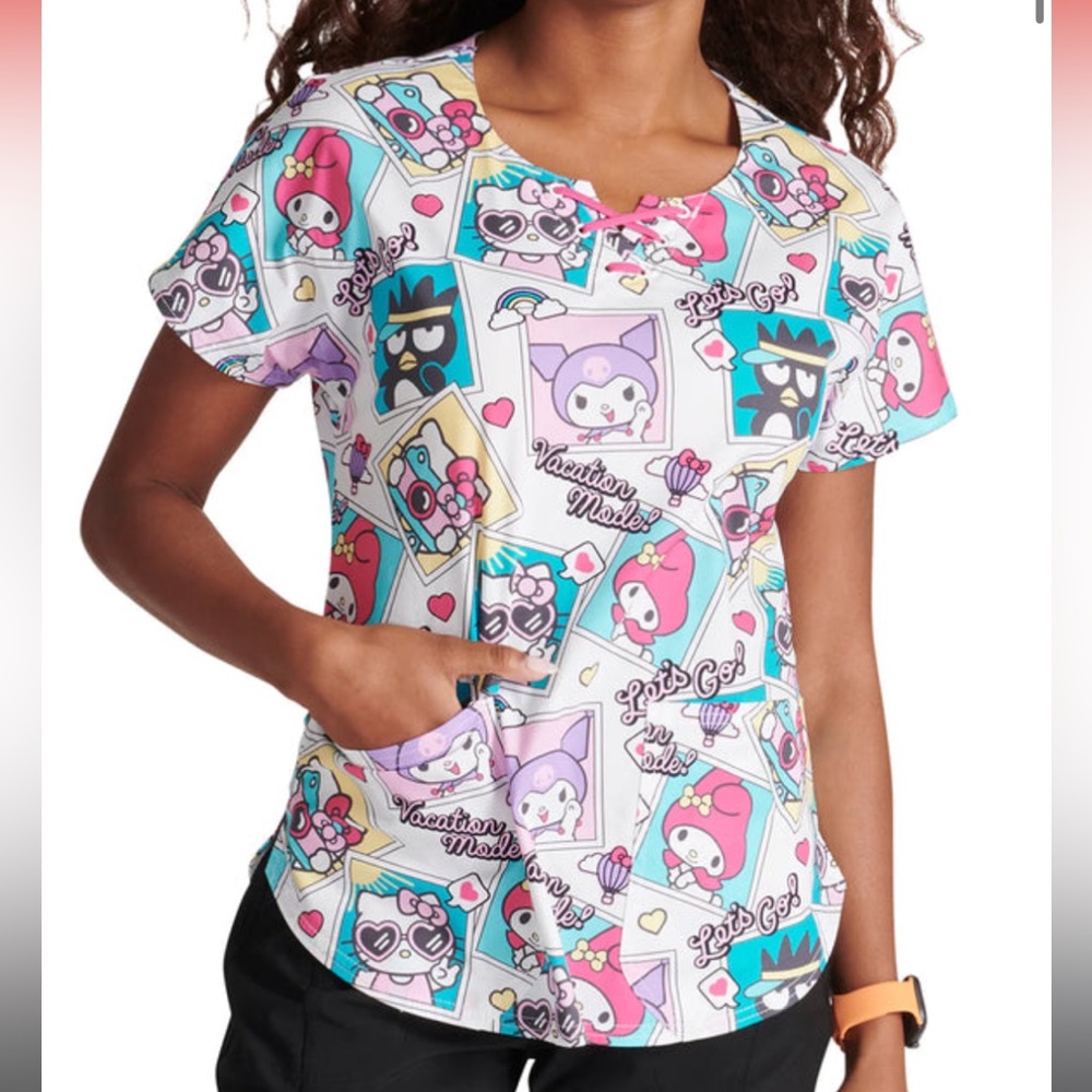 Tooniforms Let's Go Hello Kitty Scrub Top NWT